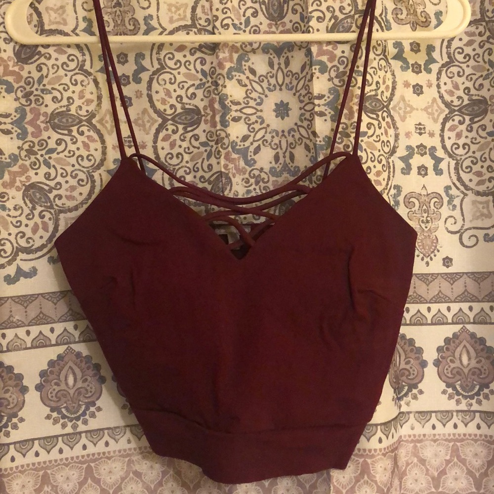 Wine Colored Crop Top // Traded - Picture 2 of 5